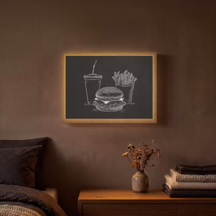 Lightbox - Wandlamp - Hamburger - Friet - Frisdrank - Krijttekening — 3
