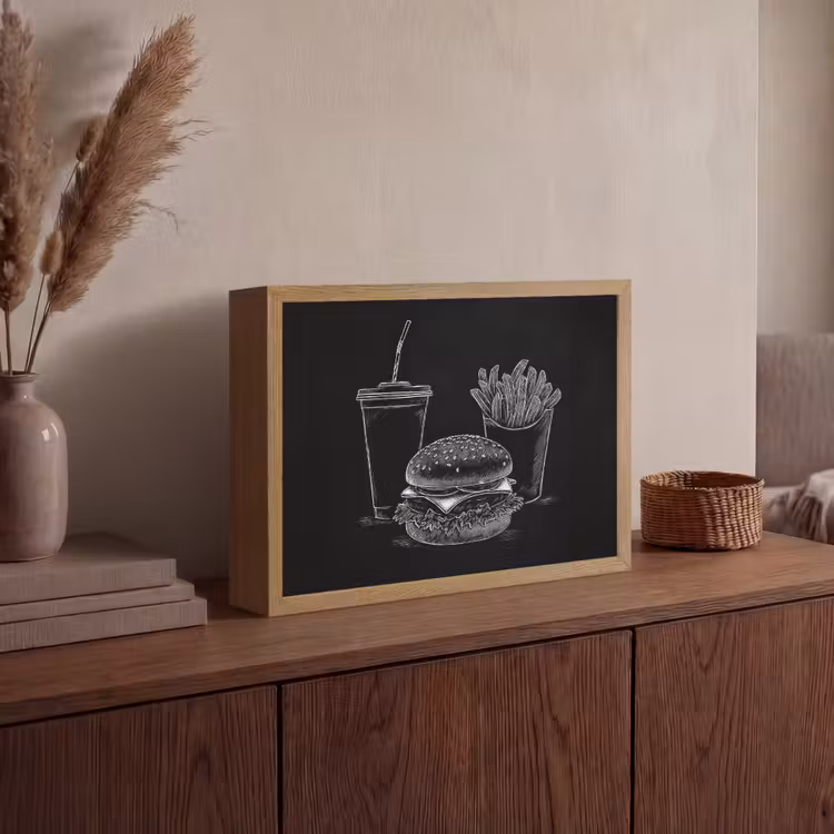 Lightbox - Wandlamp - Hamburger - Friet - Frisdrank - Krijttekening — 4