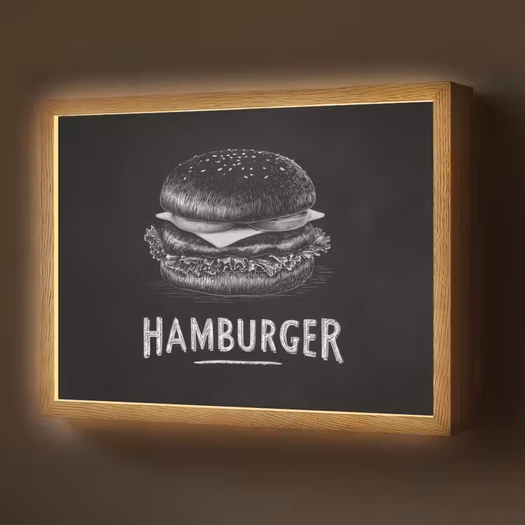 Lightbox - Wandlamp - Hamburger - Krijttekst - Zwart - Wit — 1