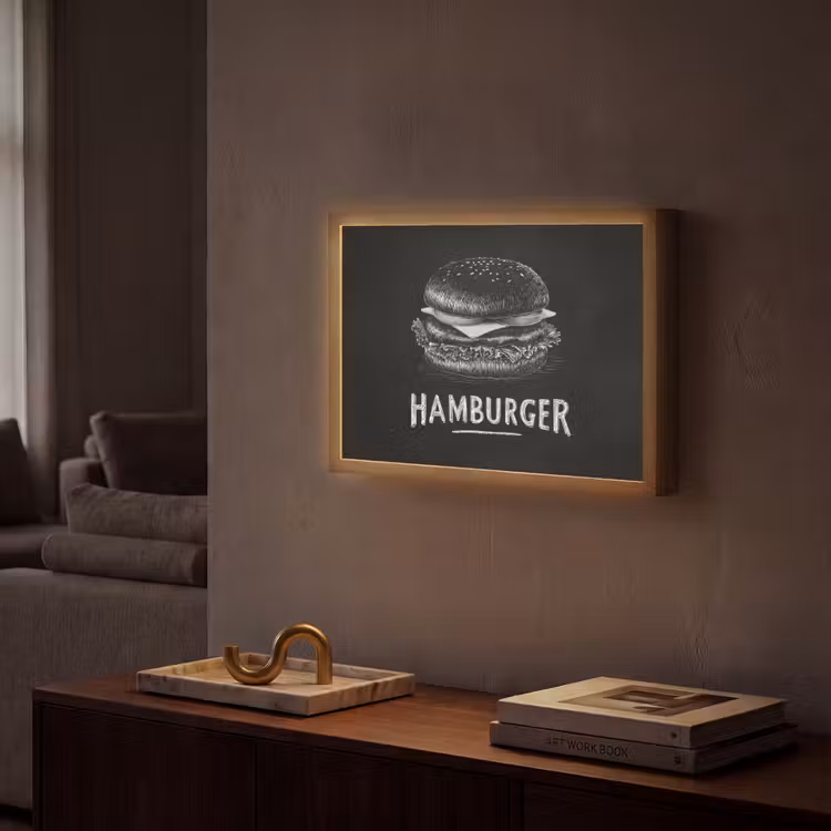Lightbox - Wandlamp - Hamburger - Krijttekst - Zwart - Wit — 2