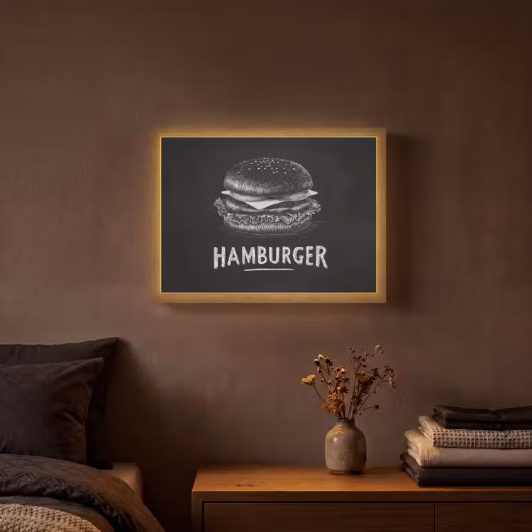 Lightbox - Wandlamp - Hamburger - Krijttekst - Zwart - Wit — 3
