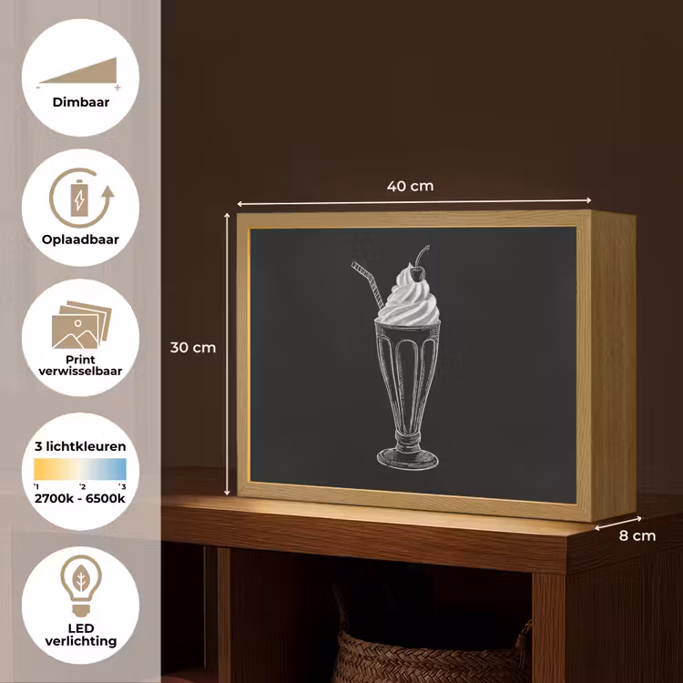 Lightbox - Wandlamp - Ijscoupe - Kers - Krijtstijl - Slagroom — 10