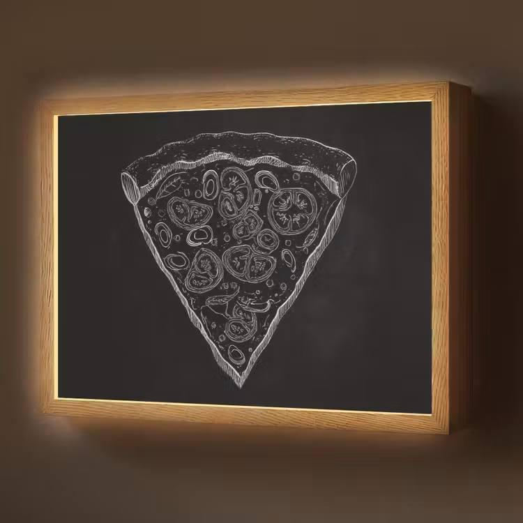 Lightbox - Wandlamp - Pizzapunt - Toppings - Krijttekening — 1