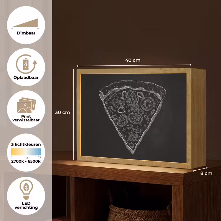 Lightbox - Wandlamp - Pizzapunt - Toppings - Krijttekening — 10