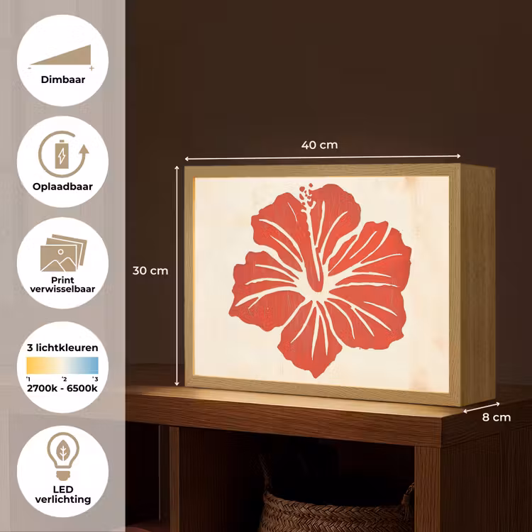 Lightbox - Wandlamp - Rode hibiscusbloem - Textuur achtergrond - Beige — 10