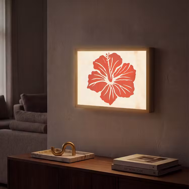 Lightbox - Wandlamp - Rode hibiscusbloem - Textuur achtergrond - Beige — 2