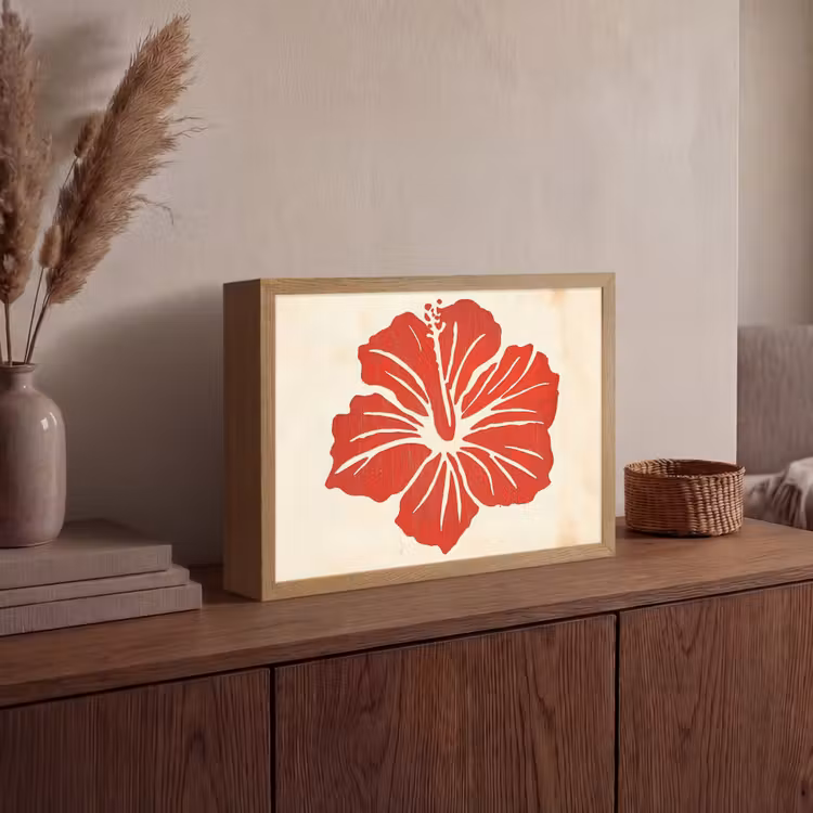 Lightbox - Wandlamp - Rode hibiscusbloem - Textuur achtergrond - Beige — 4