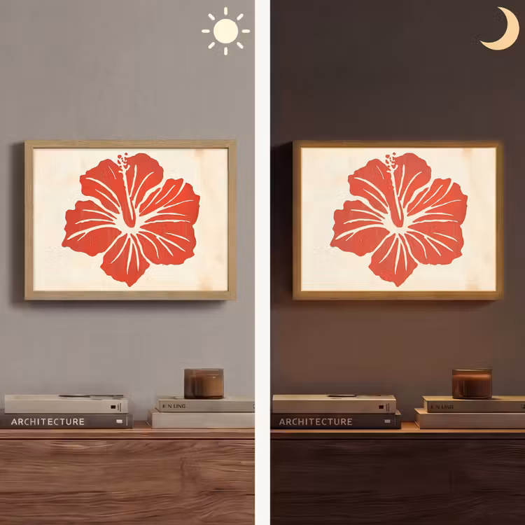 Lightbox - Wandlamp - Rode hibiscusbloem - Textuur achtergrond - Beige — 6
