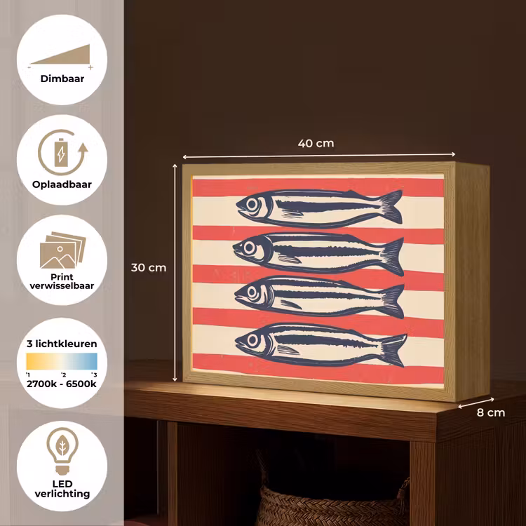 Lightbox - Wandlamp - Sardines - Rood en beige strepen — 10