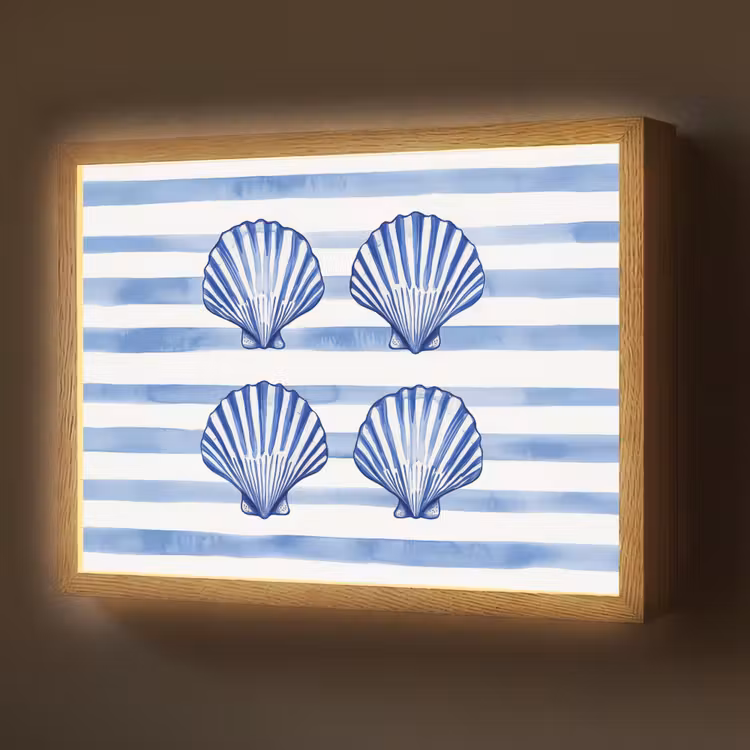 Lightbox - Wandlamp - Vier schelpen - Blauw - Wit - Strepen — 1