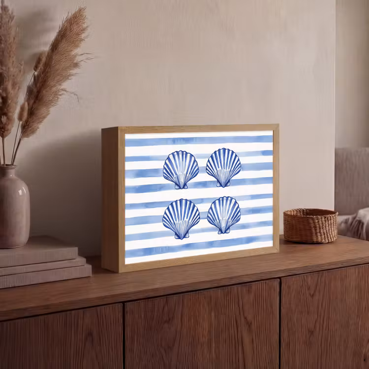 Lightbox - Wandlamp - Vier schelpen - Blauw - Wit - Strepen — 4