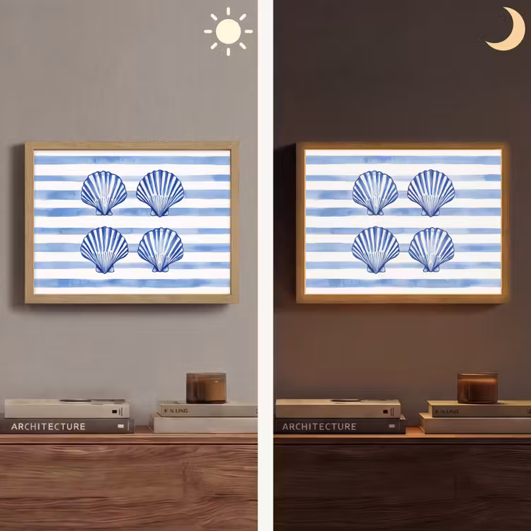 Lightbox - Wandlamp - Vier schelpen - Blauw - Wit - Strepen — 6
