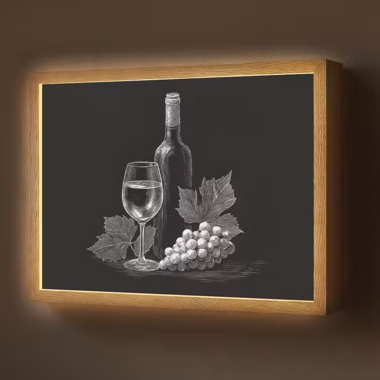 Lightbox - Wandlamp - Wijnfles - Glas - Druiven - Bladeren — 1