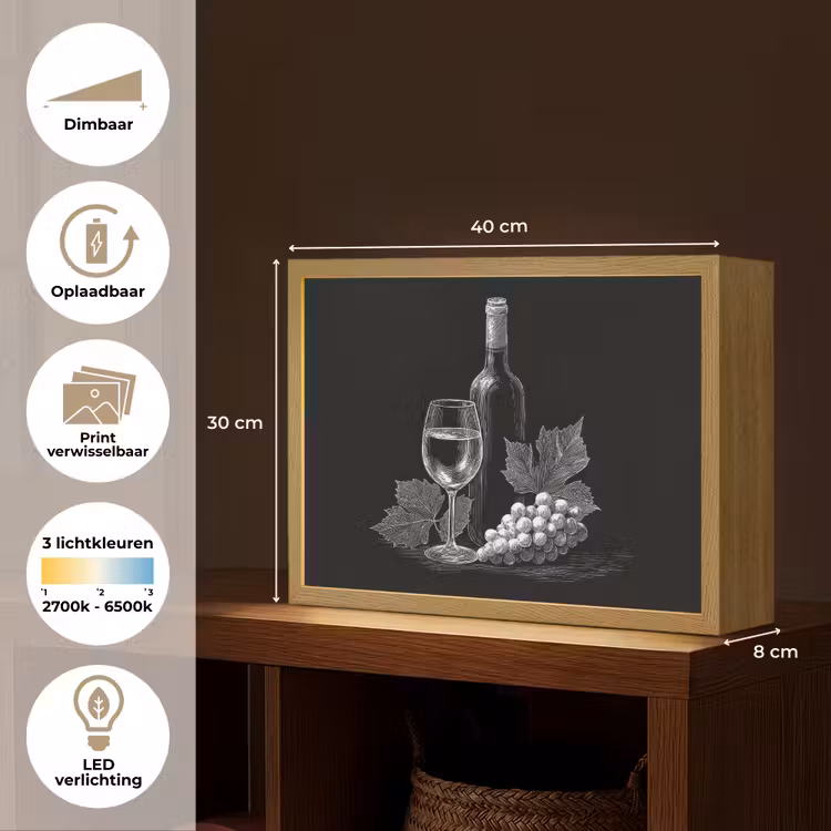 Lightbox - Wandlamp - Wijnfles - Glas - Druiven - Bladeren — 10