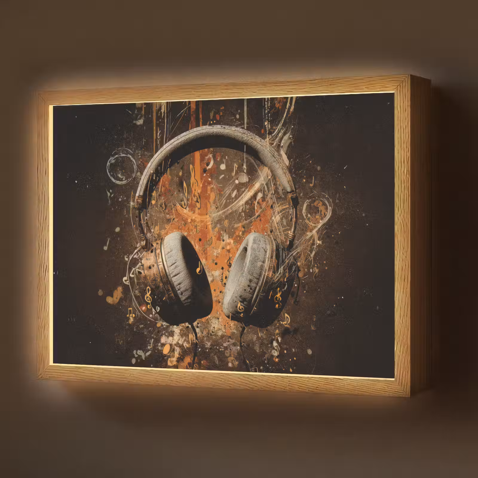 Lightbox - Wandlamp - Koptelefoon - Bruin - Dynamische penseelstreken — 1