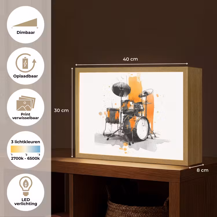 Lightbox - Wandlamp - Drumstel - Oranje - Zwart - Aquarelverf — 10