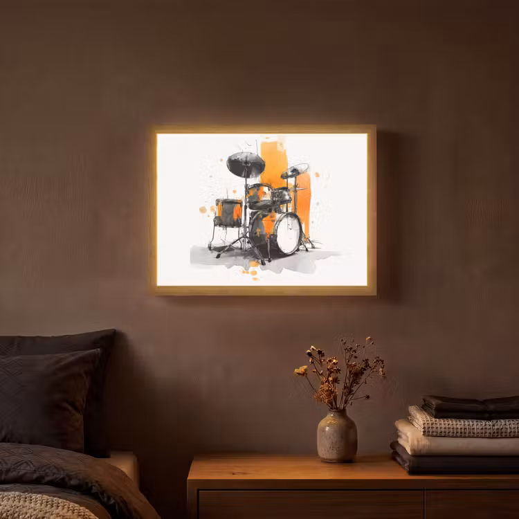Lightbox - Wandlamp - Drumstel - Oranje - Zwart - Aquarelverf — 3