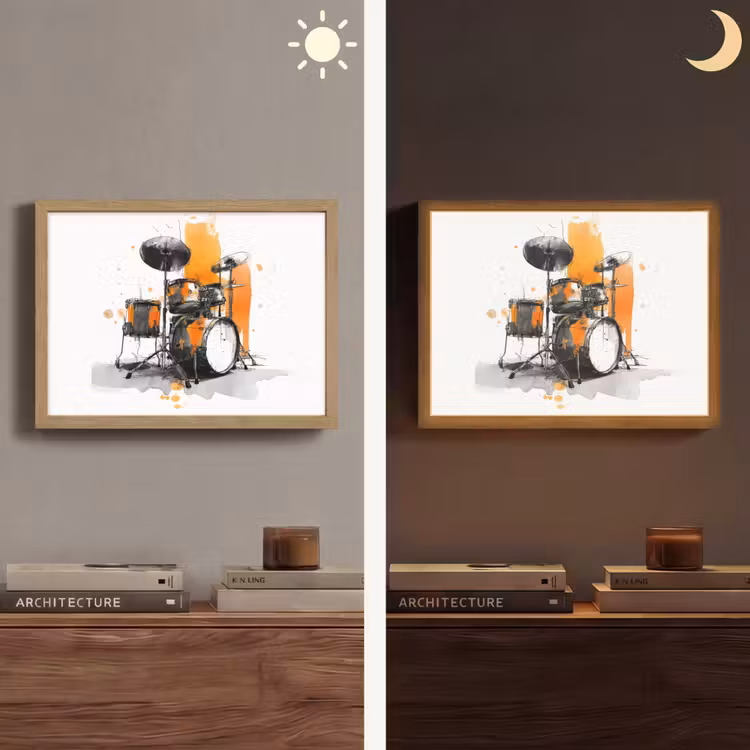Lightbox - Wandlamp - Drumstel - Oranje - Zwart - Aquarelverf — 6