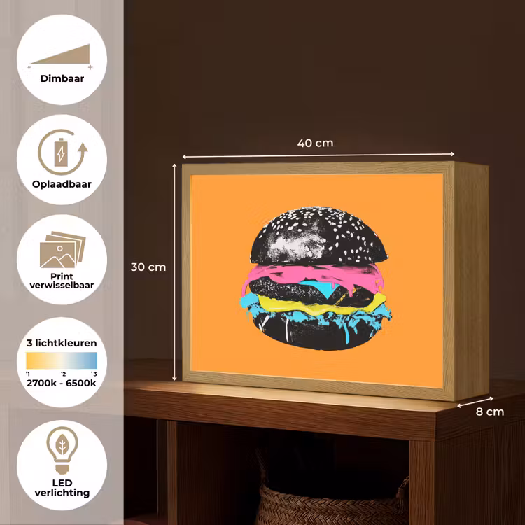 Lightbox - Wandlamp - Hamburger - Oranje - Neon - popart — 10