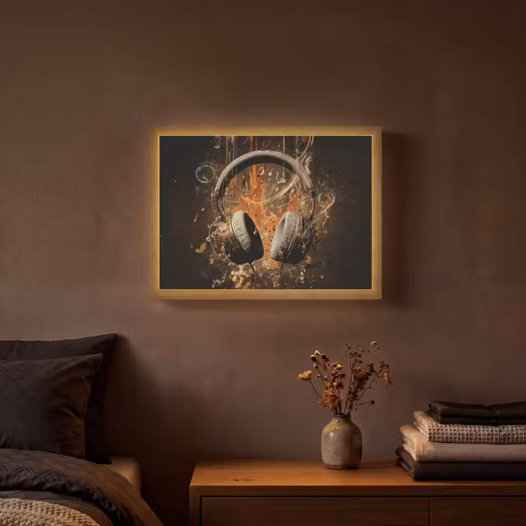 Lightbox - Wandlamp - Koptelefoon - Bruin - Dynamische penseelstreken — 3