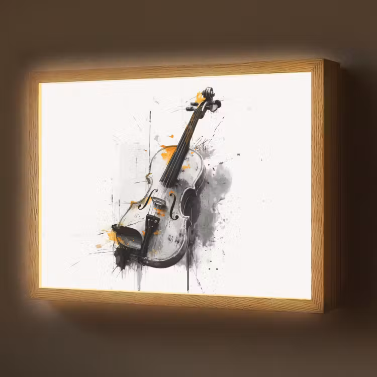 Lightbox - Wandlamp - Viool - Oranje - Zwart - Penseelstreken — 1