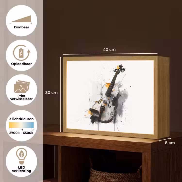 Lightbox - Wandlamp - Viool - Oranje - Zwart - Penseelstreken — 10