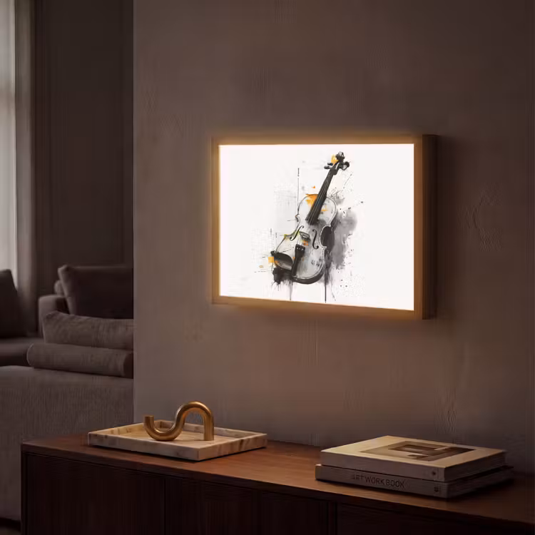 Lightbox - Wandlamp - Viool - Oranje - Zwart - Penseelstreken — 2