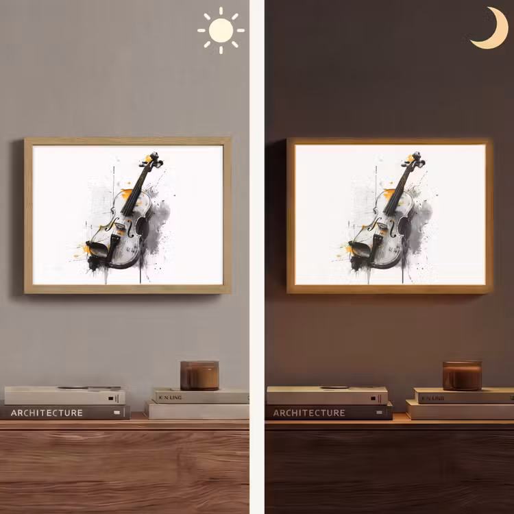 Lightbox - Wandlamp - Viool - Oranje - Zwart - Penseelstreken — 6