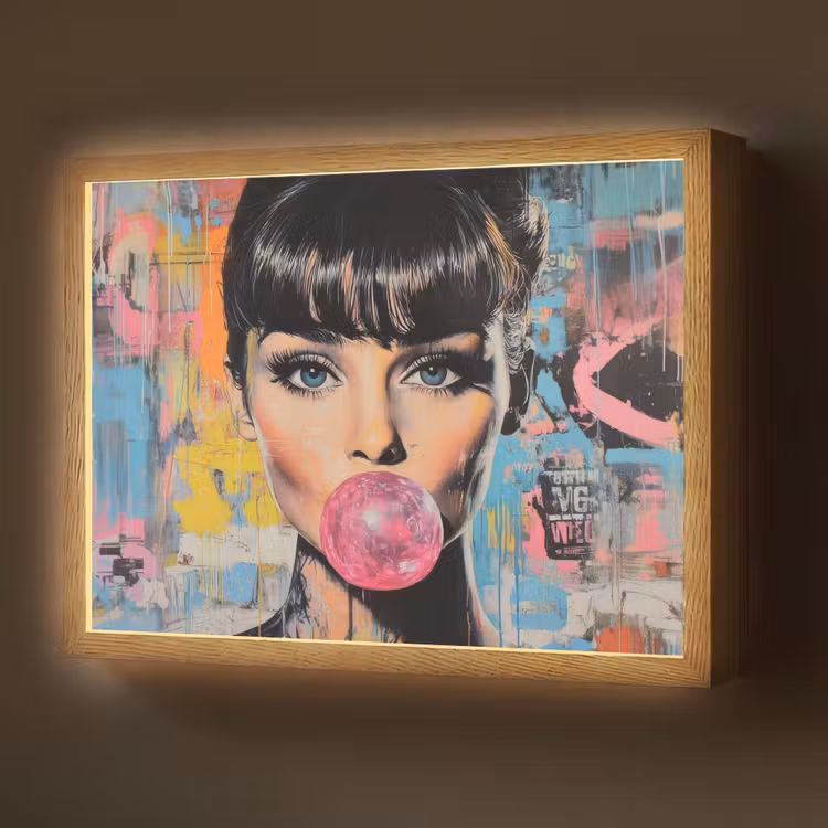 Lightbox - Wandlamp - Kauwgom - Vrouw - Penseelstreken - Modern — 1