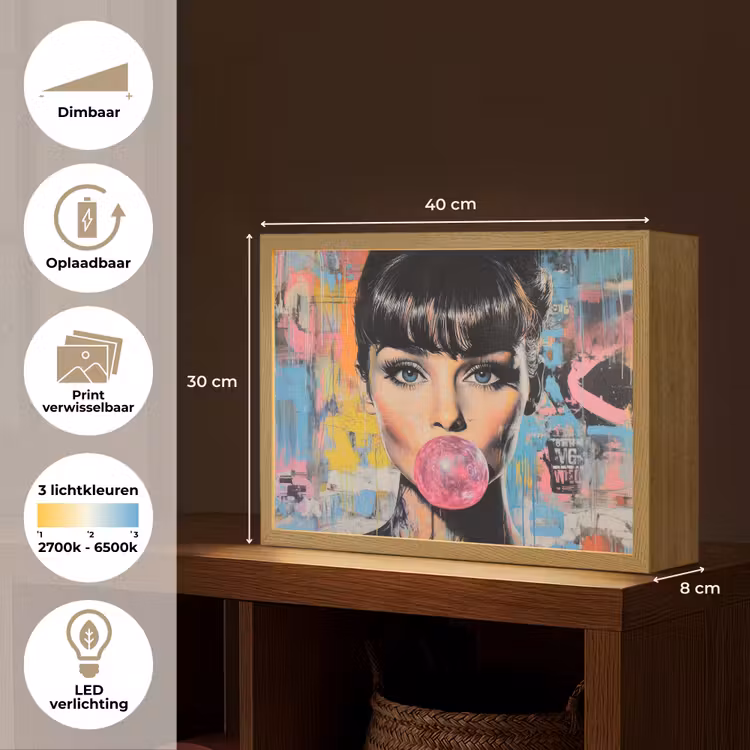 Lightbox - Wandlamp - Kauwgom - Vrouw - Penseelstreken - Modern — 10