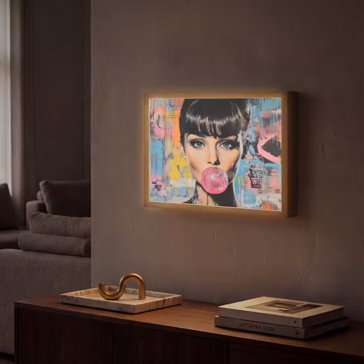 Lightbox - Wandlamp - Kauwgom - Vrouw - Penseelstreken - Modern — 2