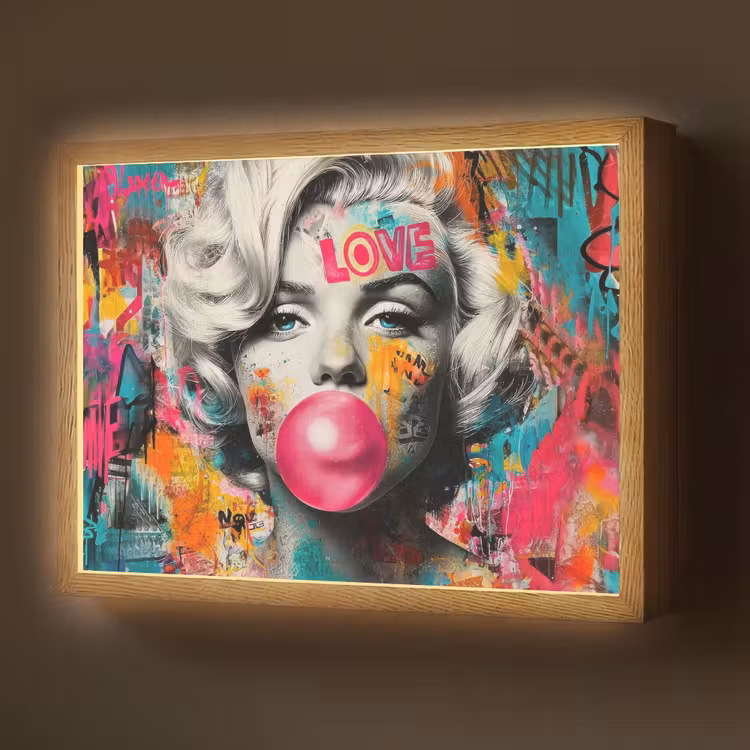 Lightbox - Wandlamp - Vrouw - Kauwgom - Graffiti - Neonkleuren — 1