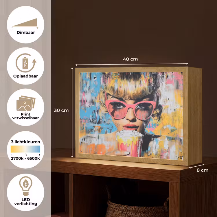 Lightbox - Wandlamp - Zonnebril - Vrouw - Kleurrijk - Verfspetters — 10