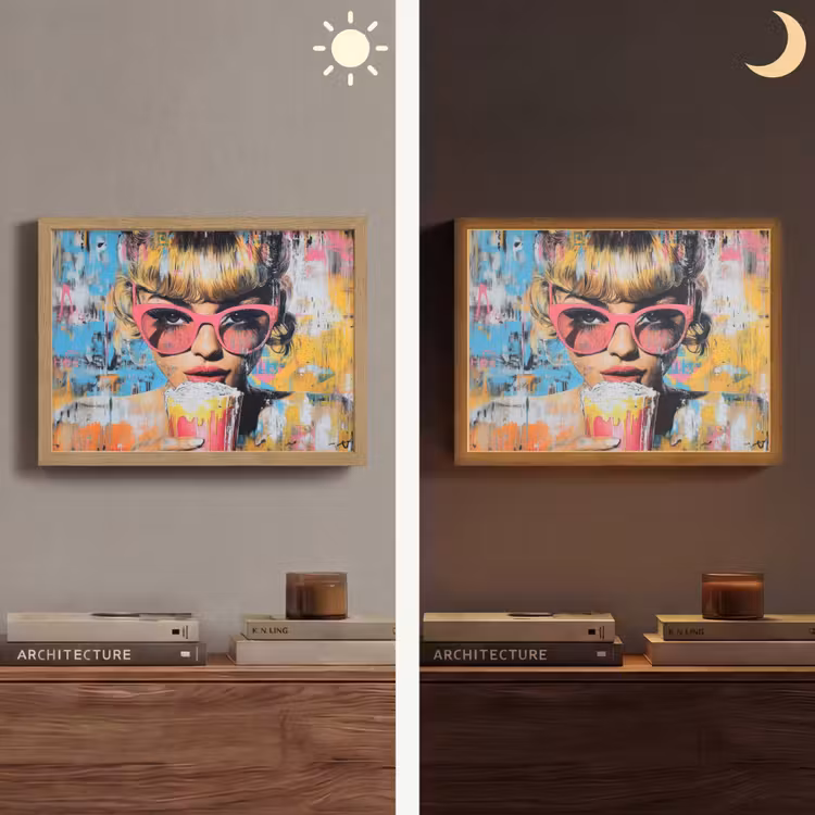 Lightbox - Wandlamp - Zonnebril - Vrouw - Kleurrijk - Verfspetters — 6