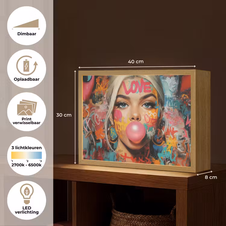 Lightbox - Wandlamp - Vrouw - Kauwgom - Graffiti - Love — 10