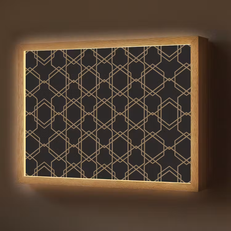 Lightbox - Wandlamp - Verweven - Zeshoeken - Zwart - Goud — 1