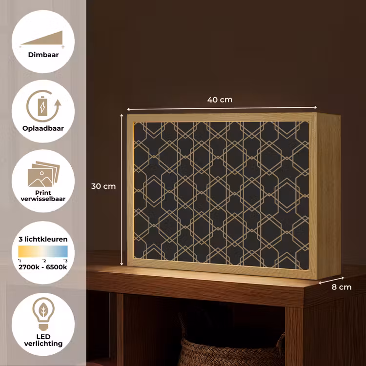 Lightbox - Wandlamp - Verweven - Zeshoeken - Zwart - Goud — 10