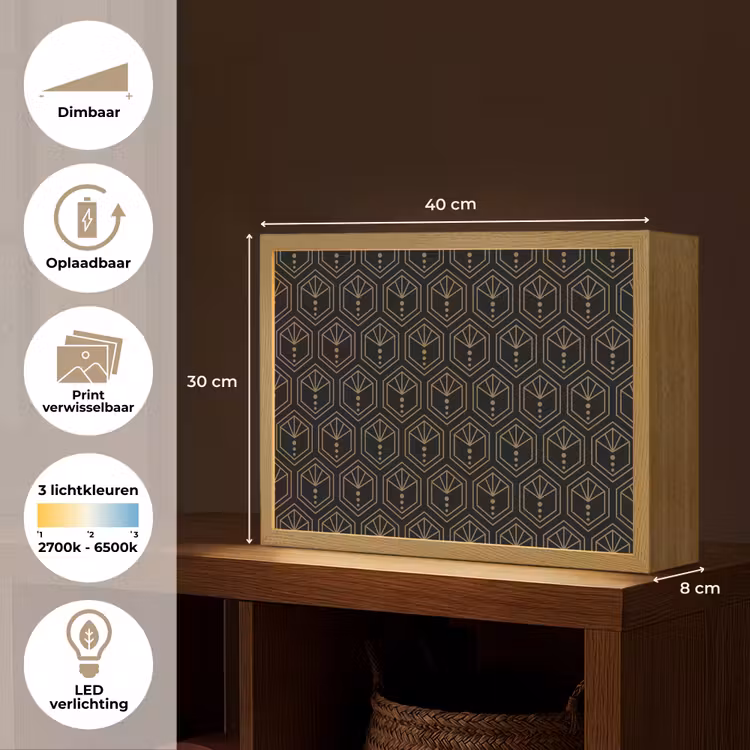 Lightbox - Wandlamp - Zonnestraal - Zwart - Goud - Stippen — 10