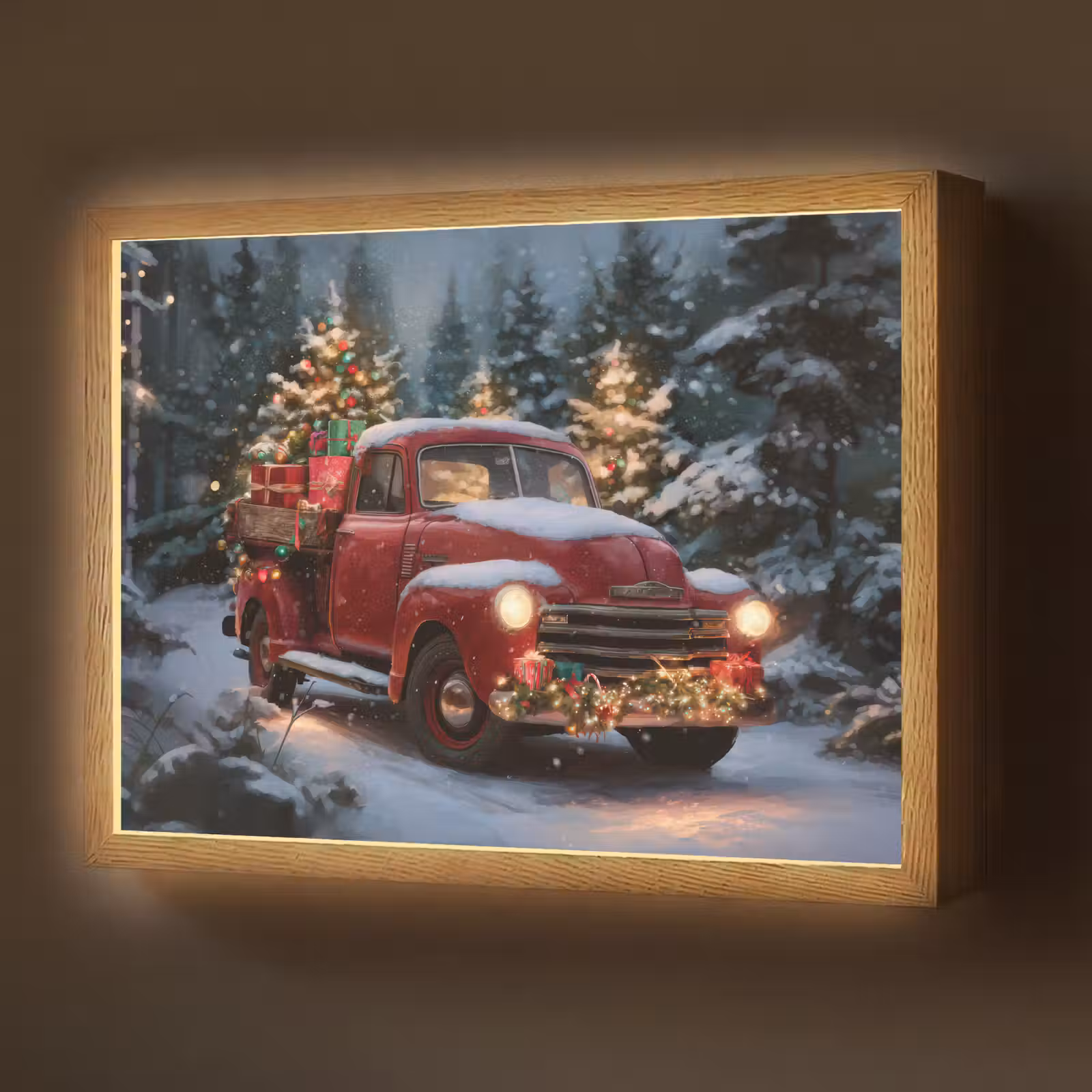 Lightbox - Wandlamp - Kersttruck - Sneeuwbos - Rood — 1