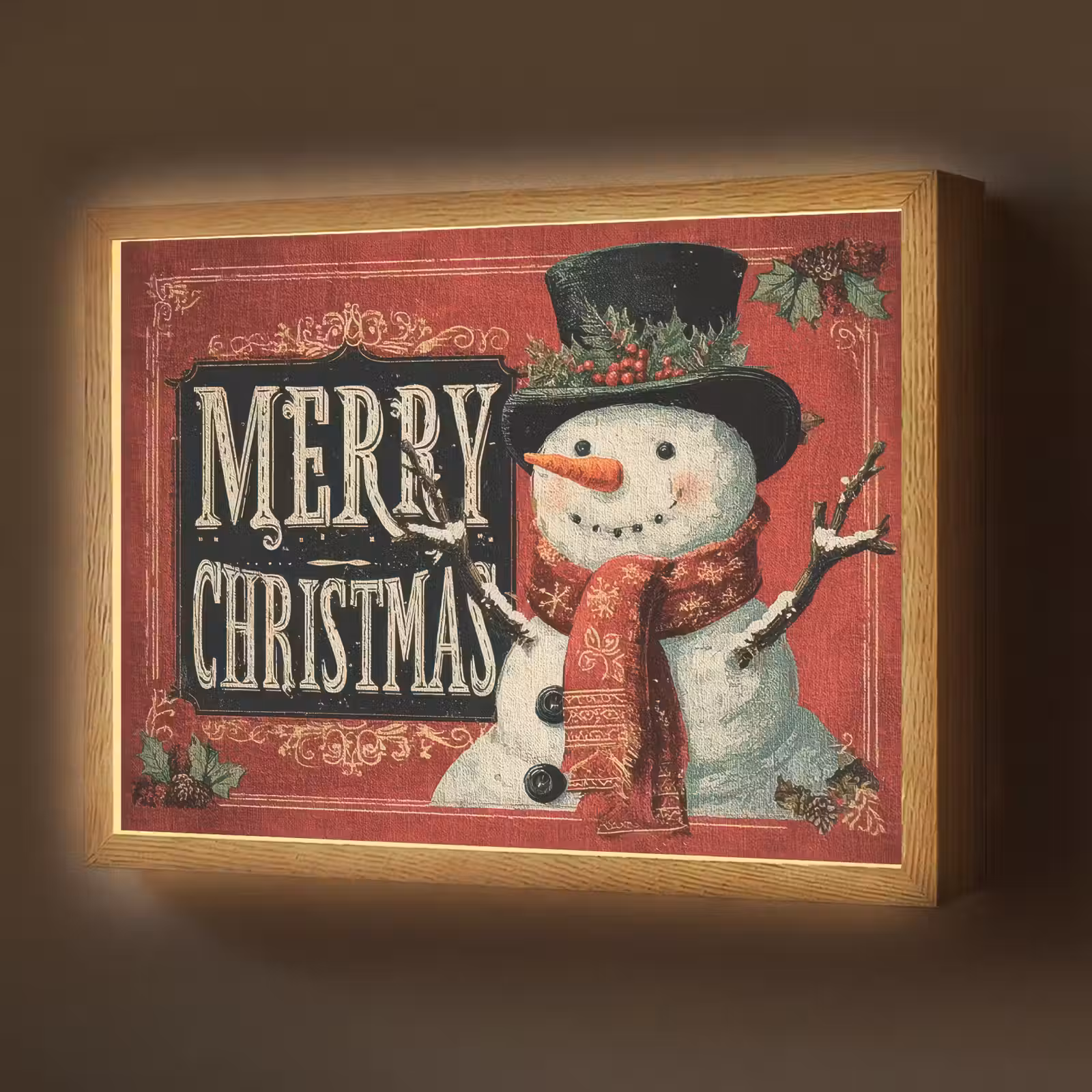 Lightbox - Wandlamp - Klassiek - Kerstgroet - Sneeuwpop - Rood — 1