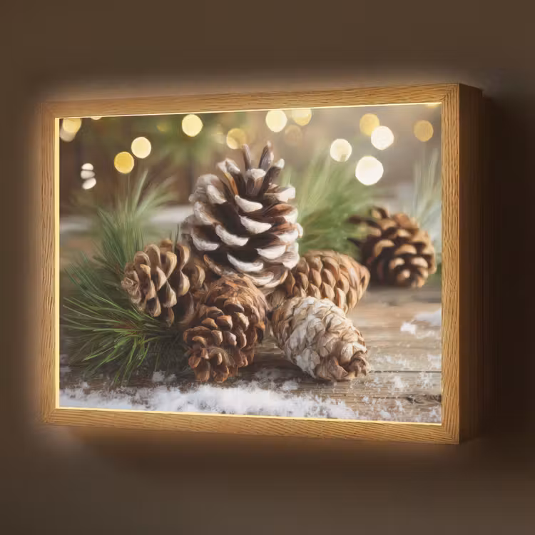 Lightbox - Wandlamp - Dennenappels - Kerstsfeer - Bruin - Groen — 1