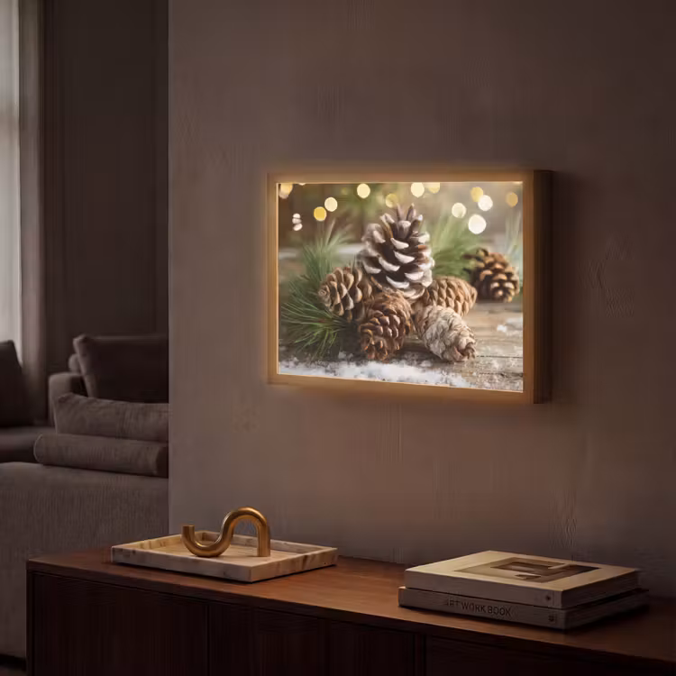 Lightbox - Wandlamp - Dennenappels - Kerstsfeer - Bruin - Groen — 2