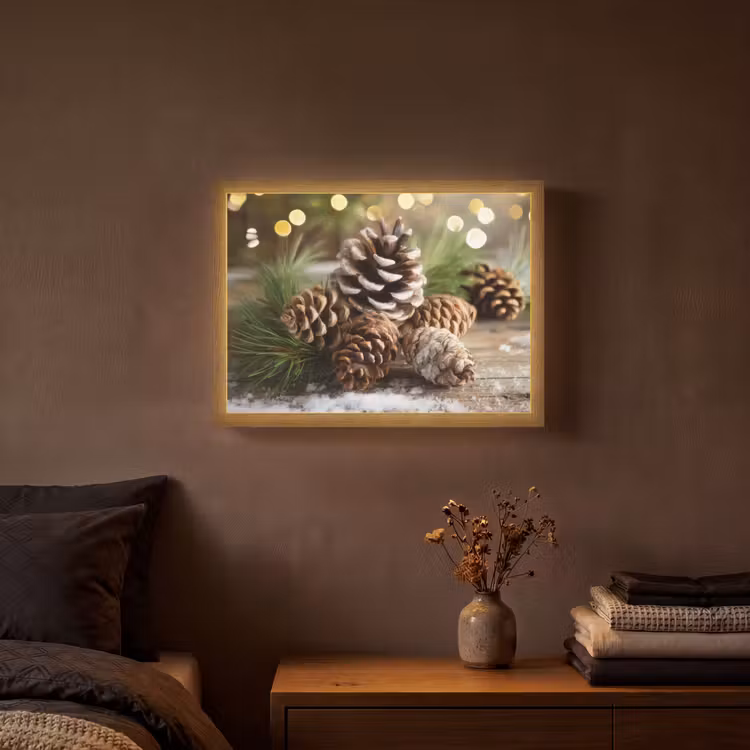 Lightbox - Wandlamp - Dennenappels - Kerstsfeer - Bruin - Groen — 3