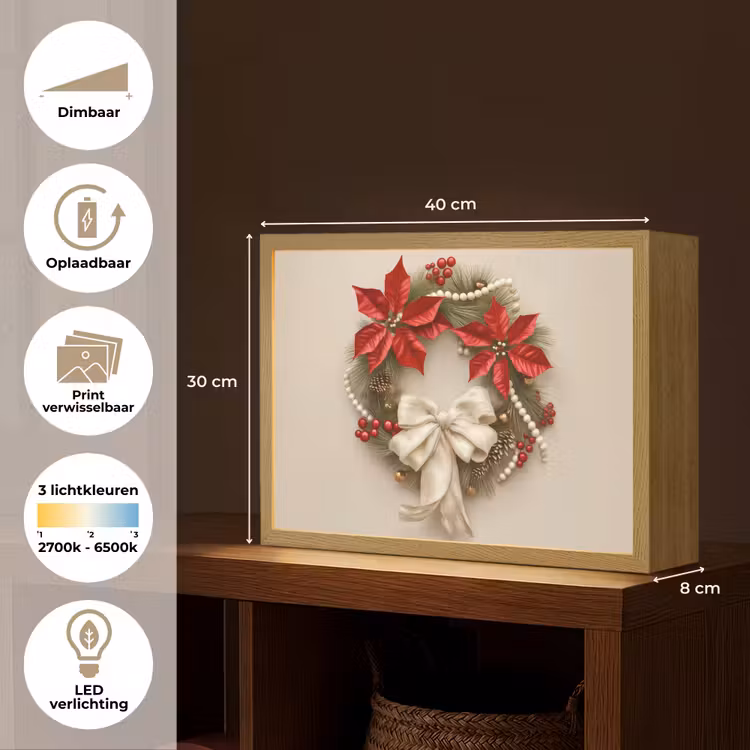 Lightbox - Wandlamp - Deurkrans - Strik - Kerst - Rood - Groen — 10
