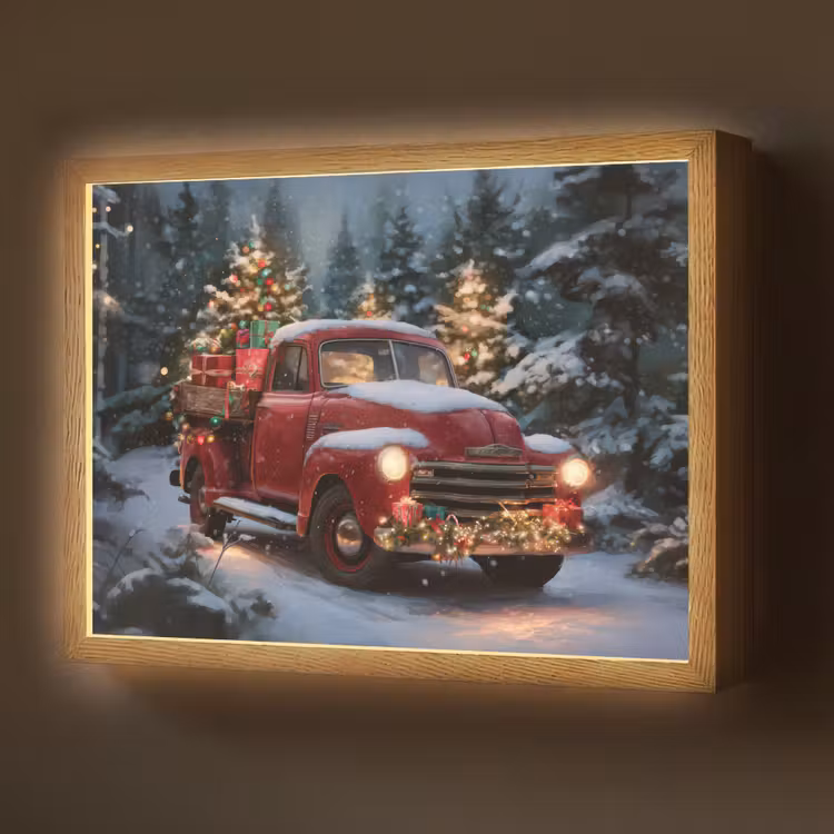 Lightbox - Wandlamp - Kersttruck - Sneeuwbos - Rood — 1