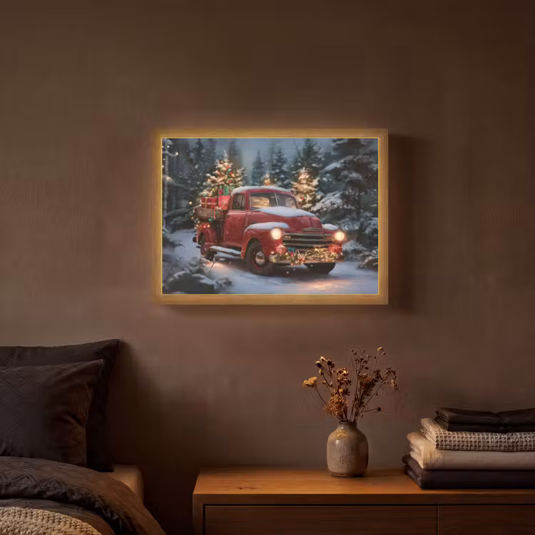 Lightbox - Wandlamp - Kersttruck - Sneeuwbos - Rood — 3