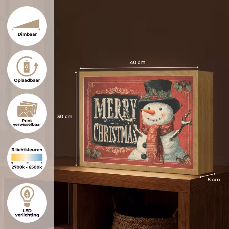 Lightbox - Wandlamp - Klassiek - Kerstgroet - Sneeuwpop - Rood — 10