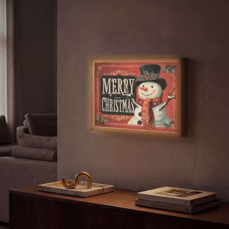 Lightbox - Wandlamp - Klassiek - Kerstgroet - Sneeuwpop - Rood — 2