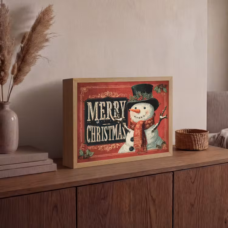Lightbox - Wandlamp - Klassiek - Kerstgroet - Sneeuwpop - Rood — 4