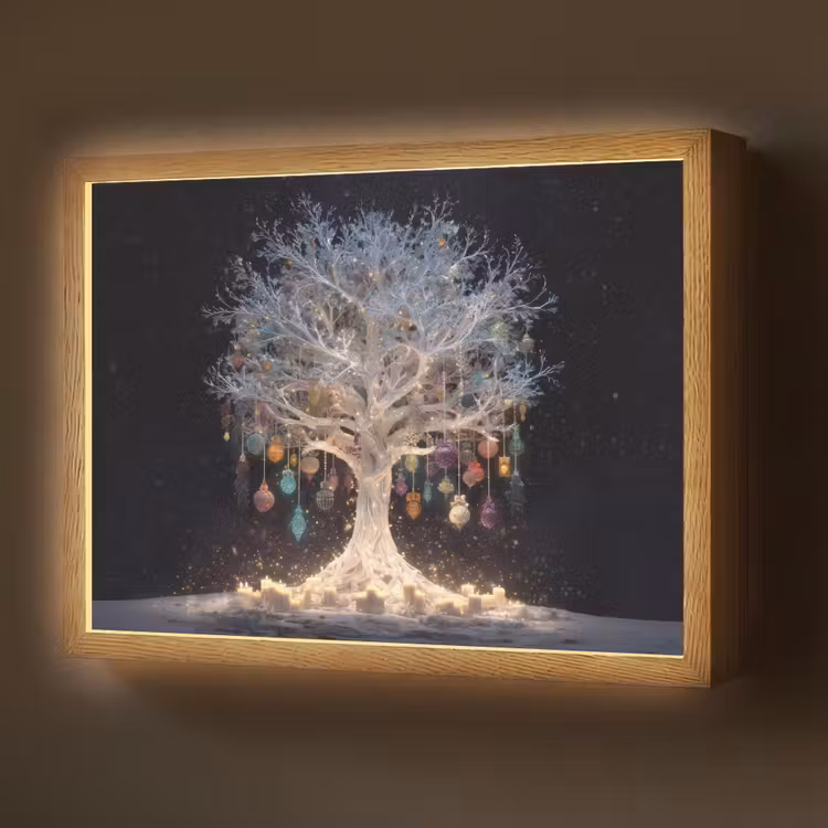 Lightbox - Wandlamp - Sneeuwboom - Lichtjes - Wit - Kleurrijk — 1